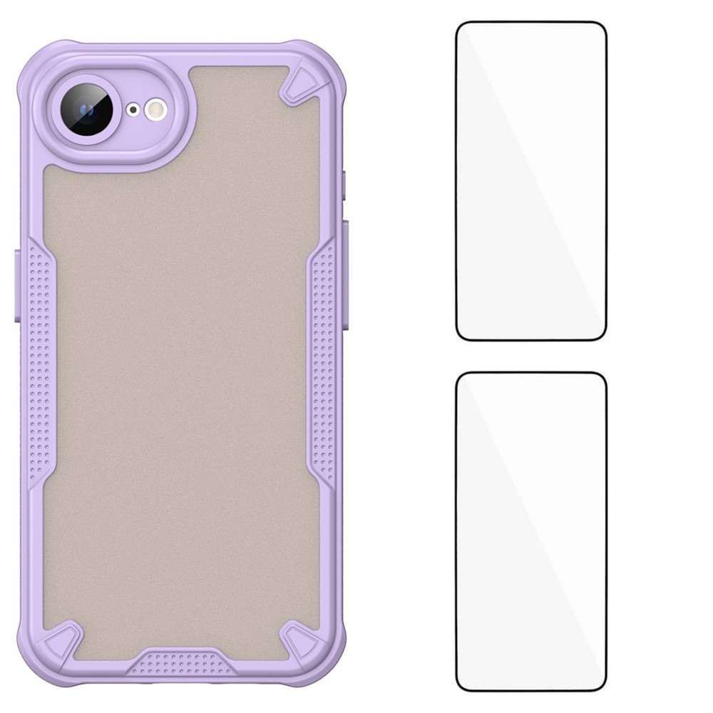 For iPhone 16e Back Cover WANLONFENG MFFJ2 Series TPU + Acrylic Phone Case with 2PCS Tempered Glass - Purple