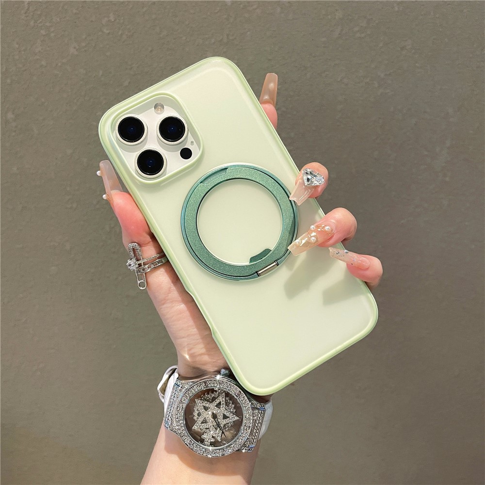 For iPhone 15 Pro Max Magnetic Case PC + TPU Kickstand Phone Back Cover - Light Green