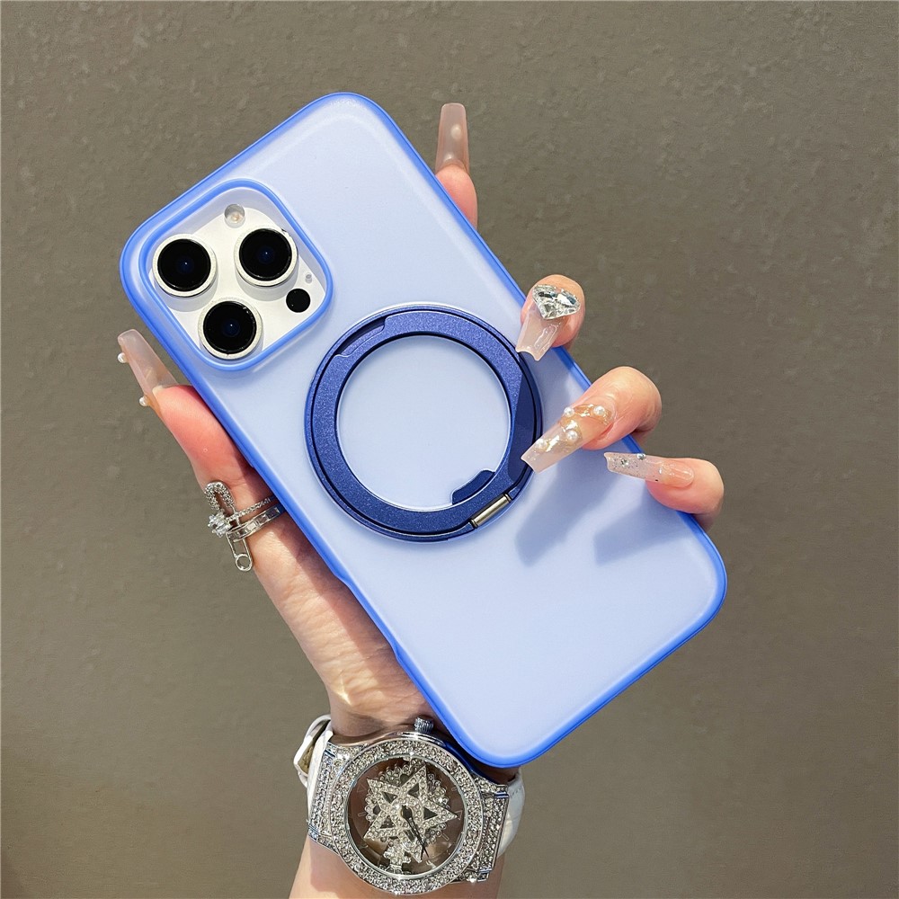 For iPhone 15 Pro Max Magnetic Case PC + TPU Kickstand Phone Back Cover - Sapphire