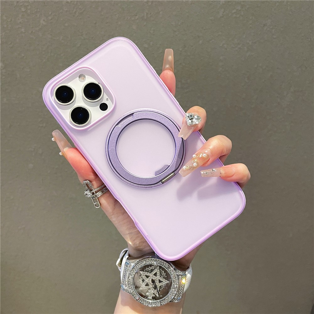 For iPhone 15 Pro Max Magnetic Case PC + TPU Kickstand Phone Back Cover - Purple
