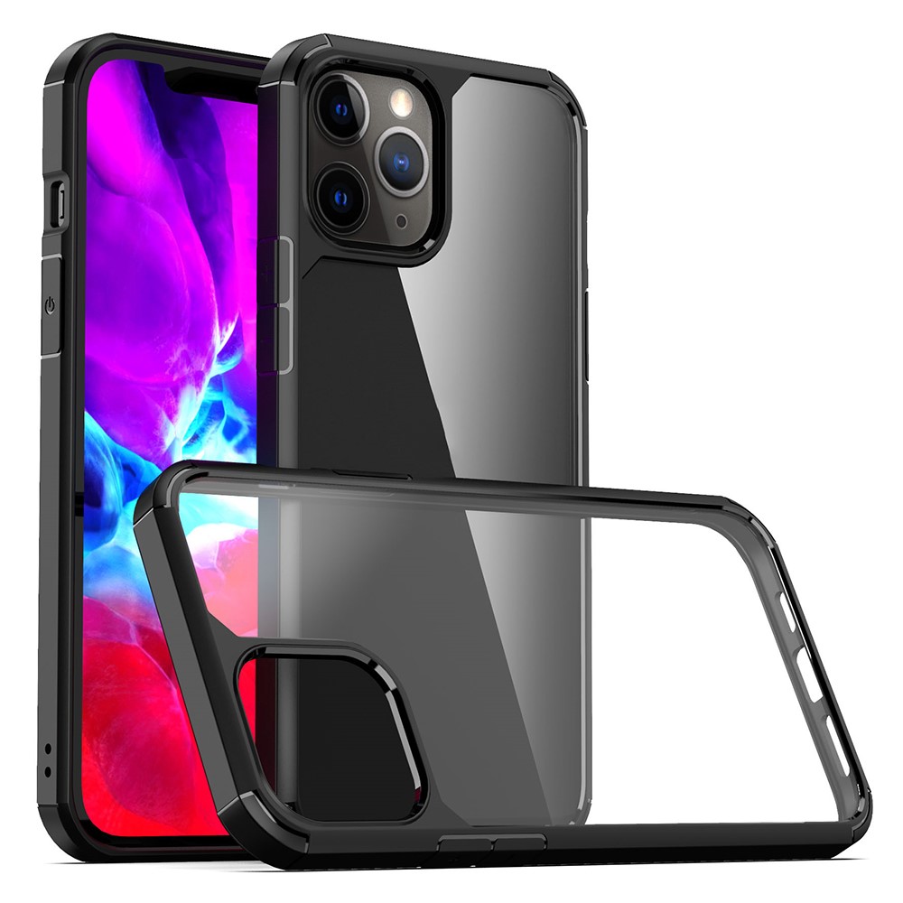 For iPhone 12 / 12 Pro Case Anti-Scratch TPU + PC Clear Back Shell - Black