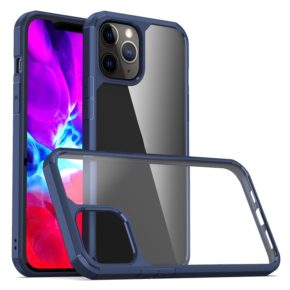 For iPhone 12 / 12 Pro Case Anti-Scratch TPU + PC Clear Back Shell - Navy Blue