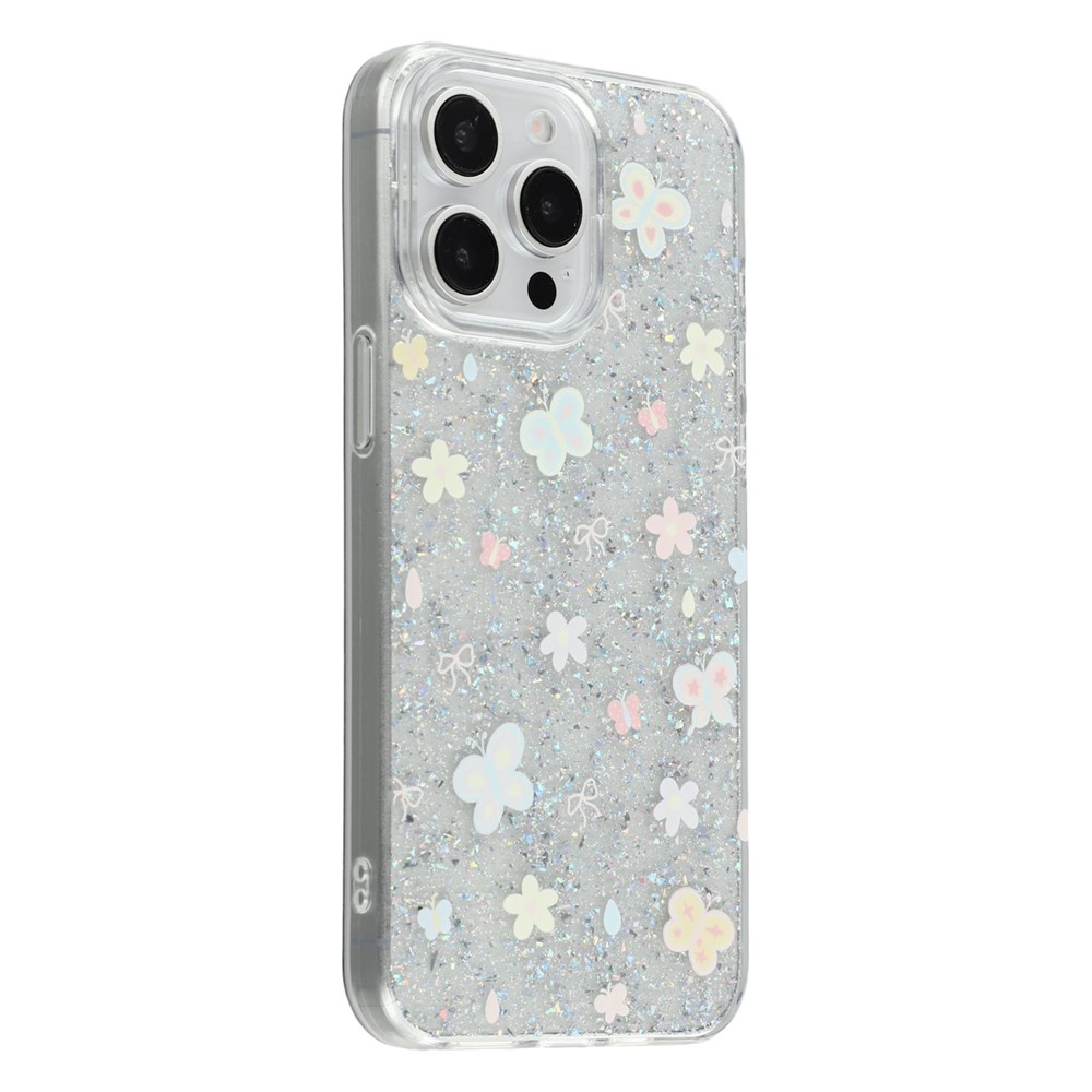 For iPhone 15 Pro Max Case Shiny IMD TPU + Acrylic Phone Cover Large Camera Cutout - Painted Butterflies