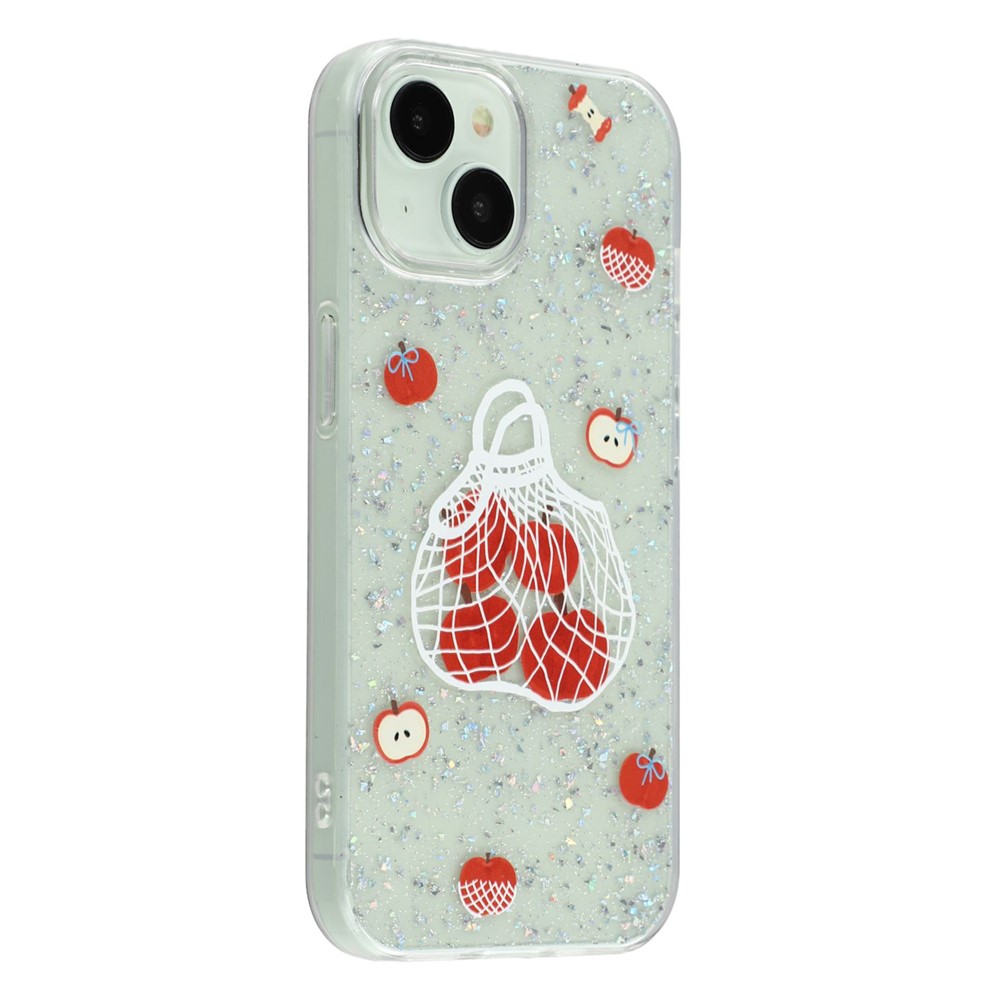 For iPhone 13 Case Shiny IMD TPU + Acrylic Phone Cover Large Camera Cutout - Painted Apples