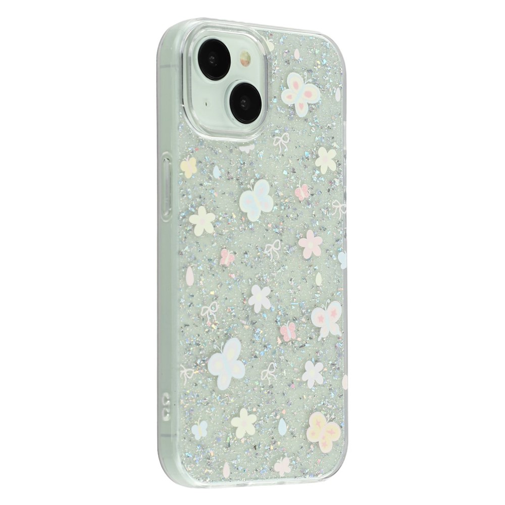 For iPhone 13 Case Shiny IMD TPU + Acrylic Phone Cover Large Camera Cutout - Painted Butterflies