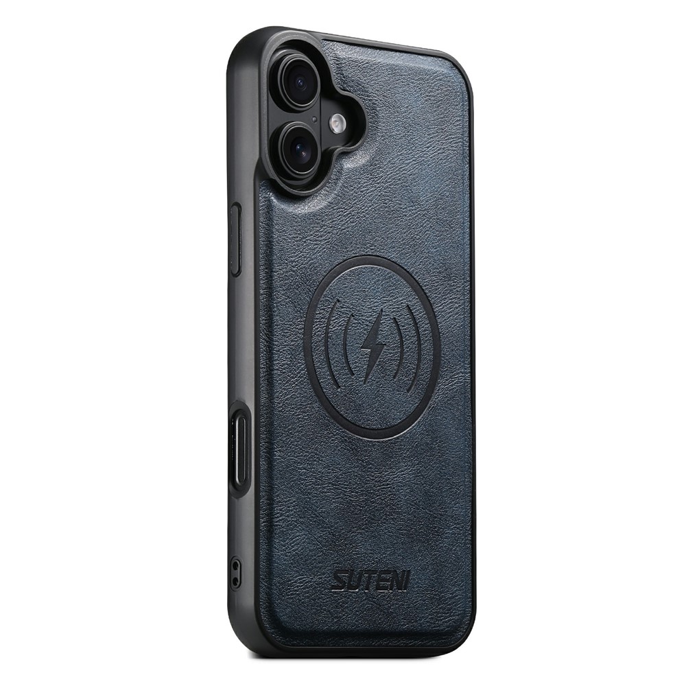 SUTENI G5 For iPhone 16 Plus Case Compatible with MagSafe Cowhide Texture Leather Back Cover - Blue