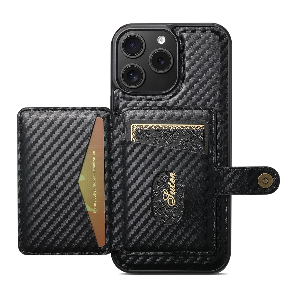 SUTENI H20 For iPhone 14 Pro Magnetic Case Carbon Fiber Texture Phone Back Cover with Detachable Card Holder