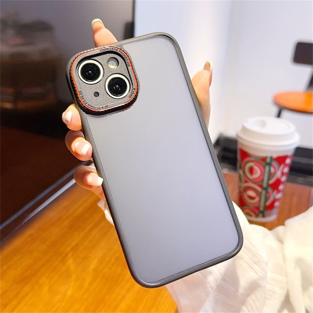 For iPhone 15 Case Red Lens Ring Shockproof TPU + PC Translucent Phone Cover