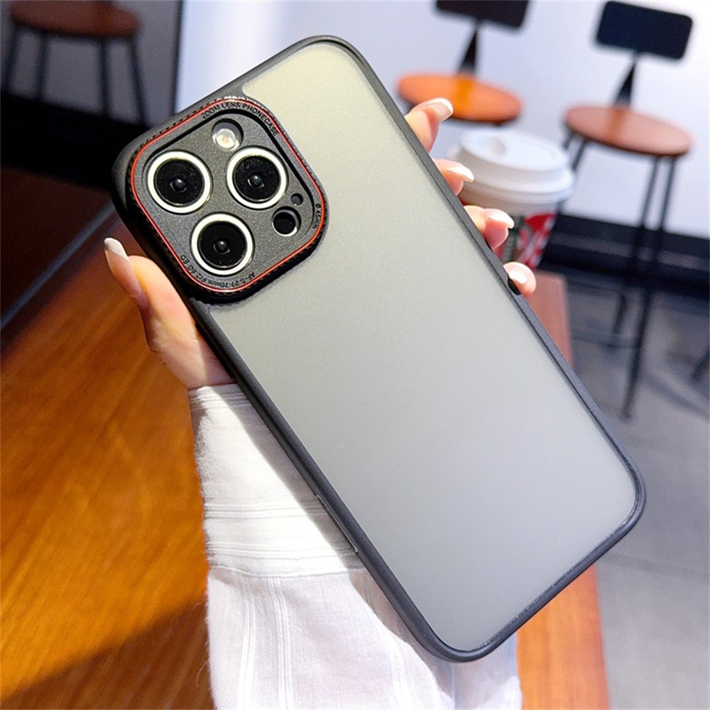 For iPhone 16 Pro Max Case Red Lens Ring Shockproof TPU + PC Translucent Phone Cover