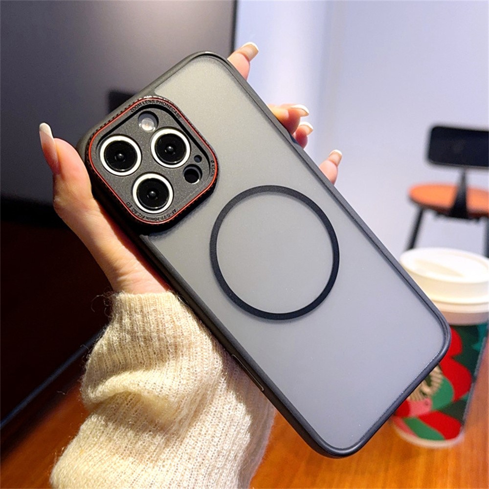 For iPhone 15 Pro Case Compatible with MagSafe Red Lens Ring Shockproof TPU + PC Translucent Phone Cover