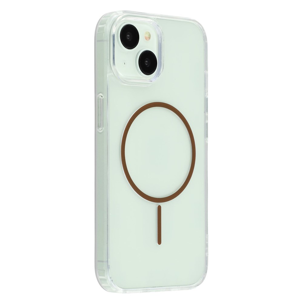 For iPhone 15 Magnetic Case Acrylic TPU Clear Phone Back Cover - Coffee
