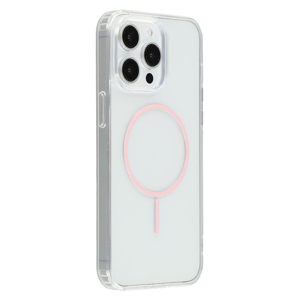 For iPhone 15 Pro Max Magnetic Case Acrylic TPU Clear Phone Back Cover - Pink