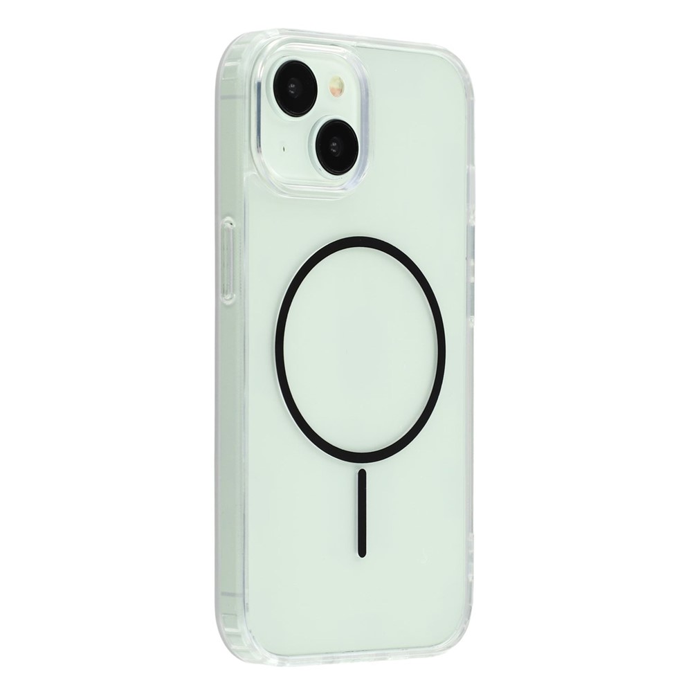 For iPhone 14 Magnetic Case Acrylic TPU Clear Phone Back Cover - Black
