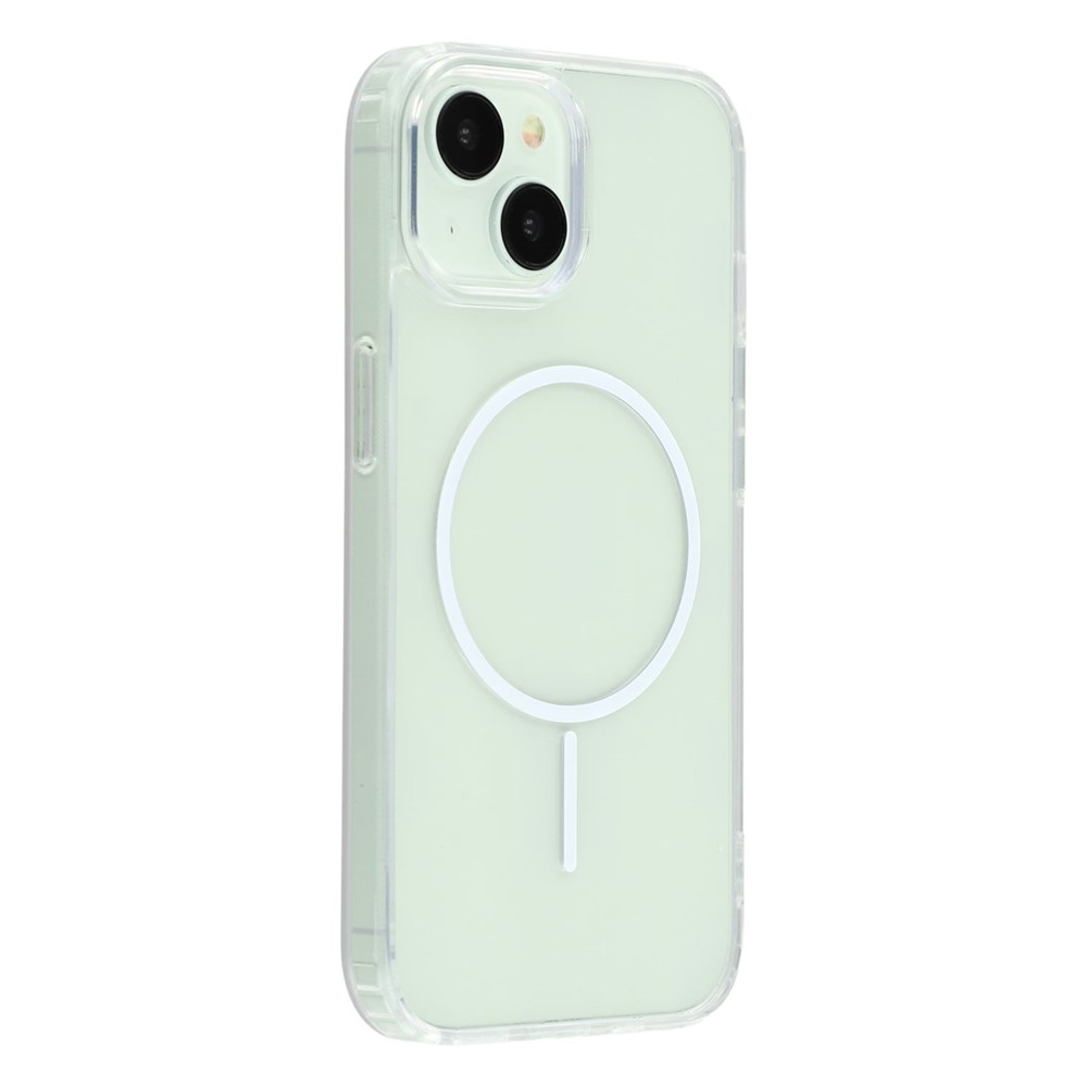 For iPhone 14 Magnetic Case Acrylic TPU Clear Phone Back Cover - White