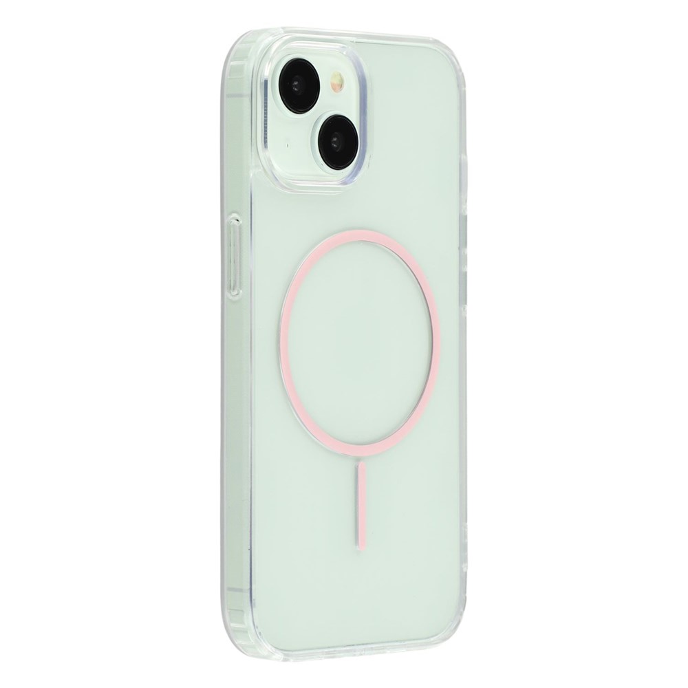 For iPhone 13 Magnetic Case Acrylic TPU Clear Phone Back Cover - Pink