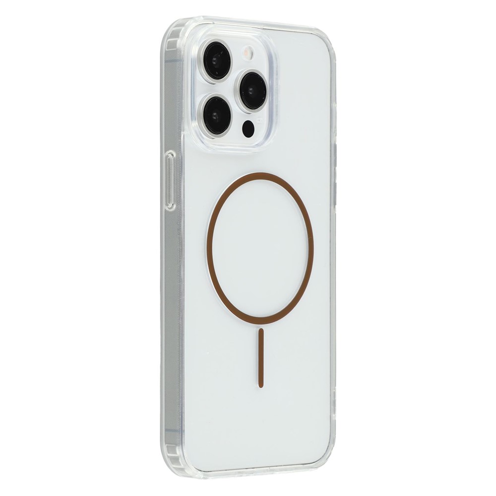 For iPhone 13 Pro Magnetic Case Acrylic TPU Clear Phone Back Cover - Coffee