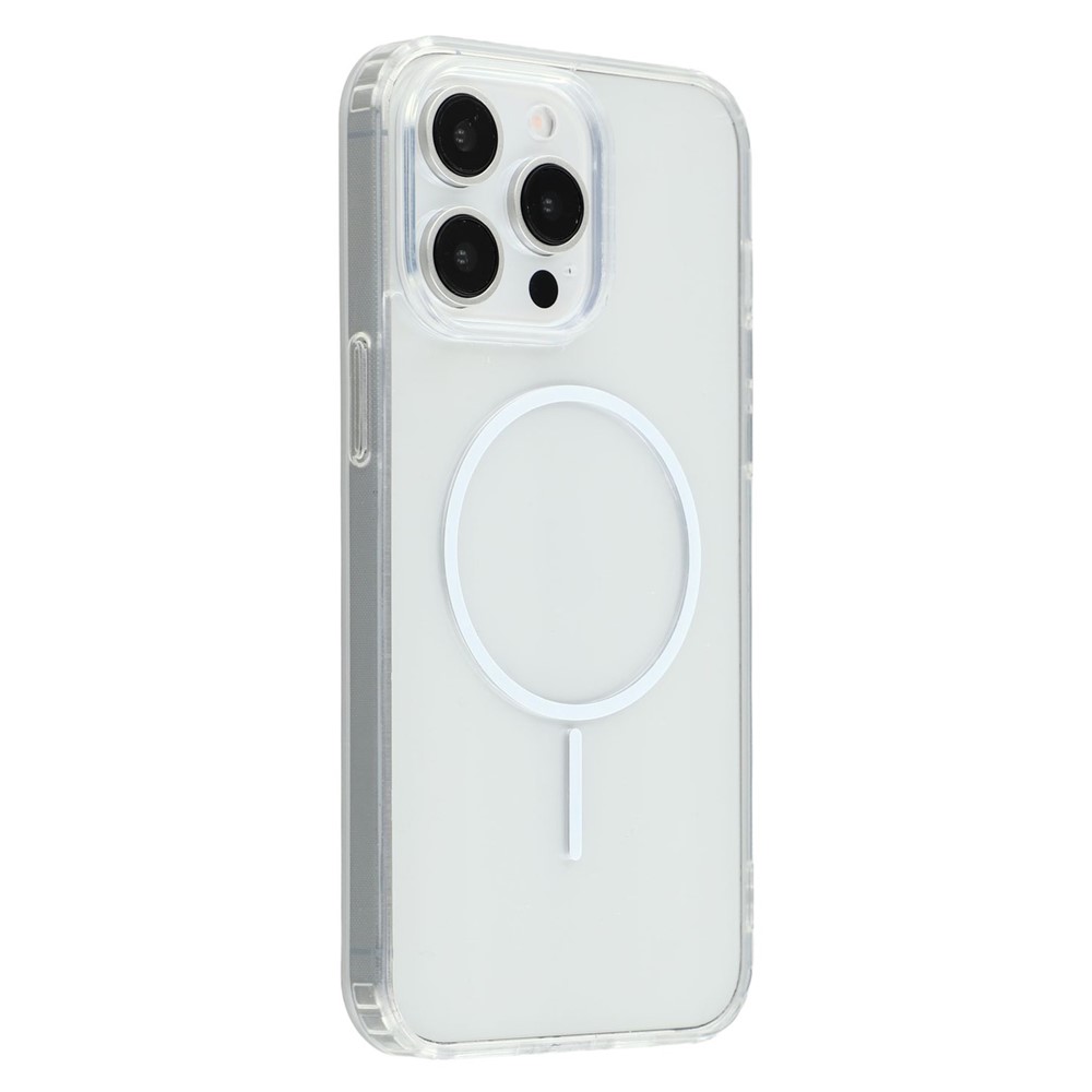 For iPhone 13 Pro Magnetic Case Acrylic TPU Clear Phone Back Cover - White