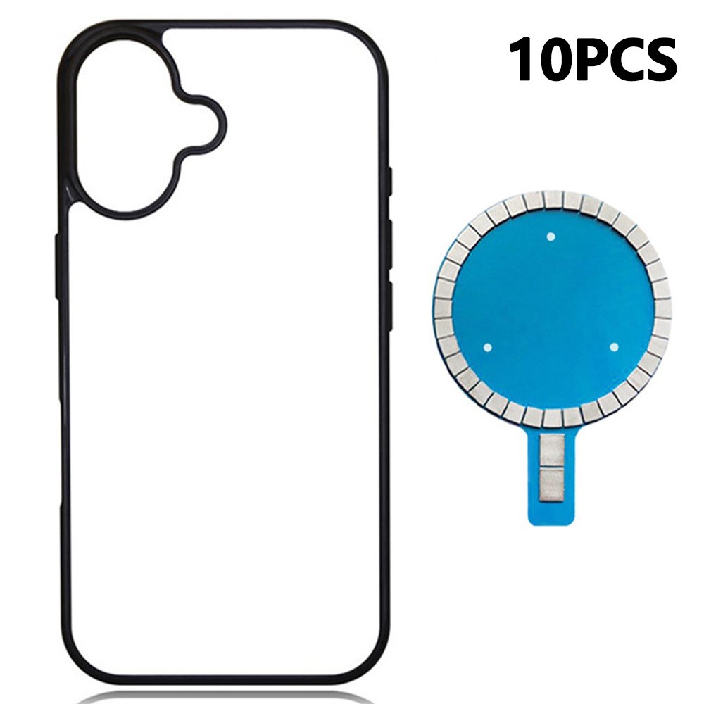 10Pcs For iPhone 16 Plus Case DIY Blank Heat Transfer TPU + PC Phone Back Cover with Magnetic Ring