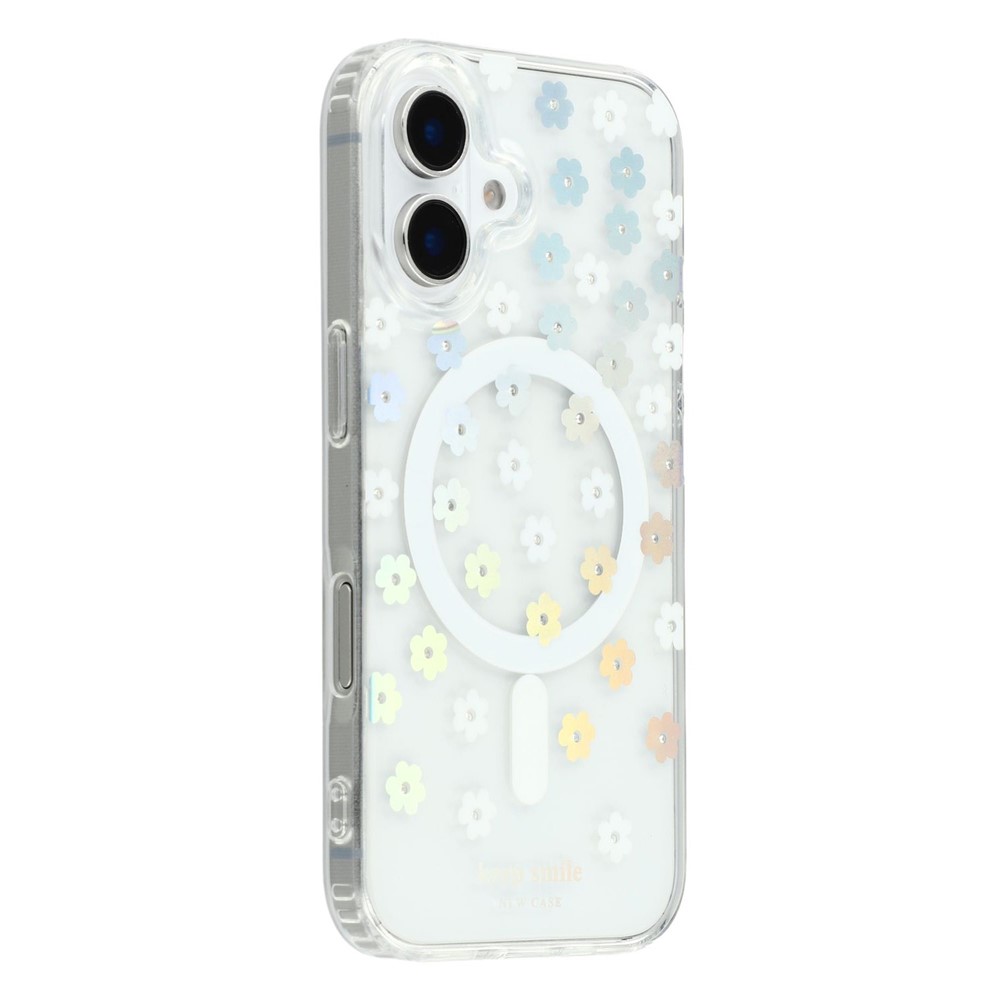 For iPhone 16 Plus Case Compatible with MagSafe Laser Flower PC+TPU Clear Phone Cover - Cream Flowers