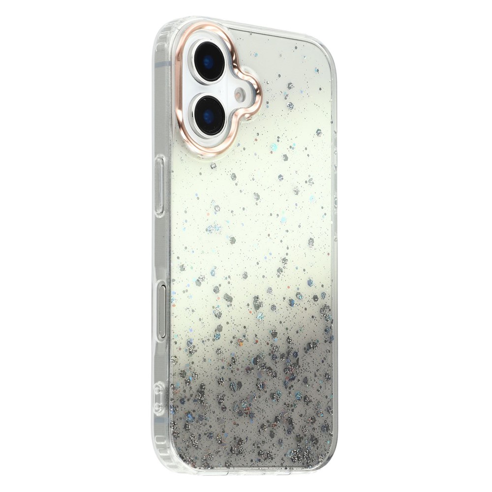 For iPhone 16 Plus Case IMD Bling Glitter PC+TPU Protective Cover - Black
