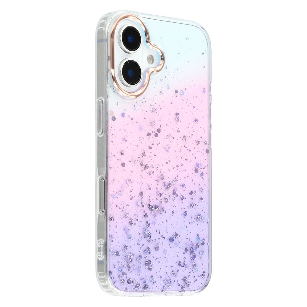 For iPhone 16 Plus Case IMD Bling Glitter PC+TPU Protective Cover - Purple