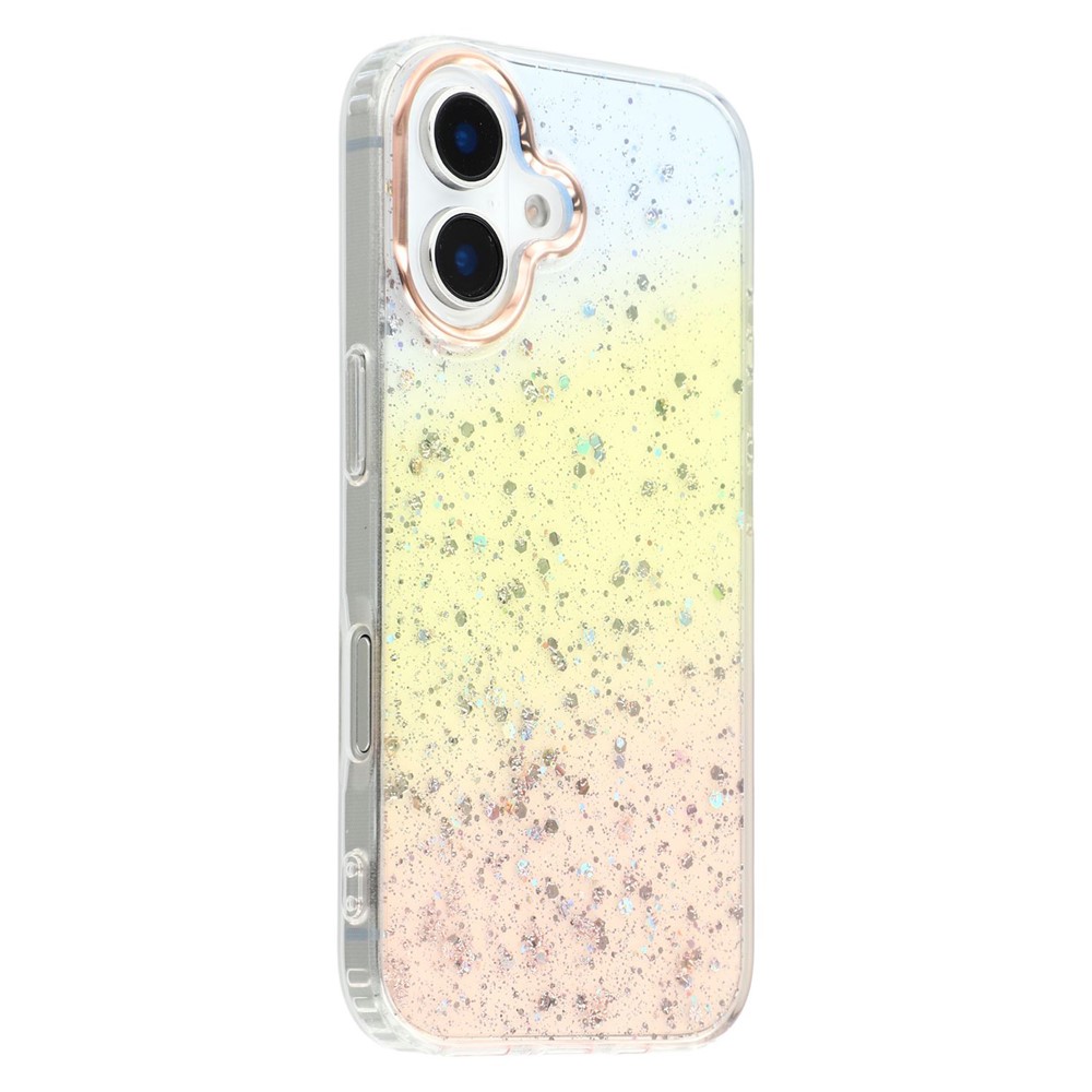 For iPhone 16 Plus Case IMD Bling Glitter PC+TPU Protective Cover - Gold