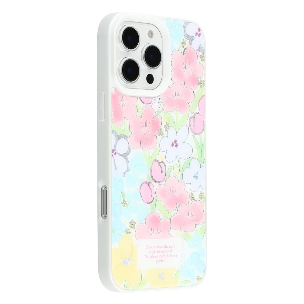 For iPhone 16 Pro Max Case Lacquered Pattern TPU + Acrylic + Glass Phone Cover - Flowers