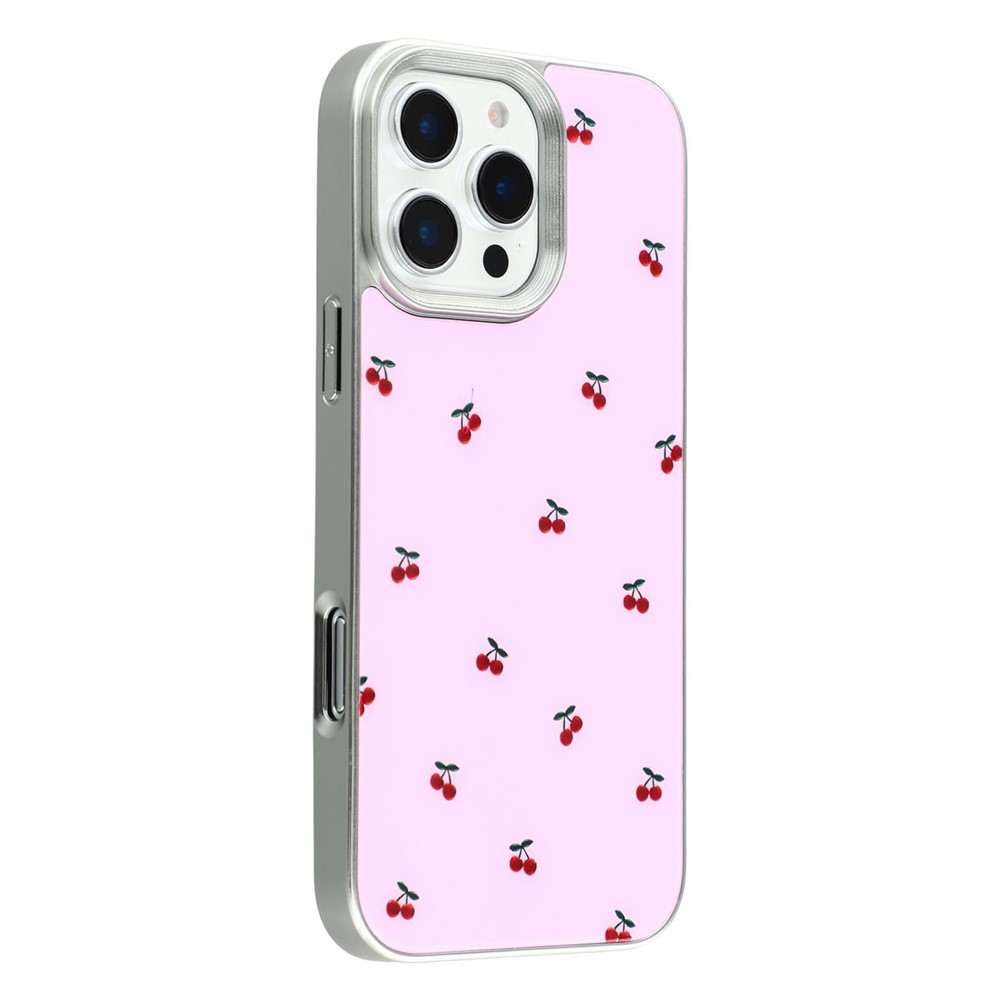 For iPhone 16 Pro Max Case Lacquered Pattern TPU + Acrylic + Glass Phone Cover - Cherries