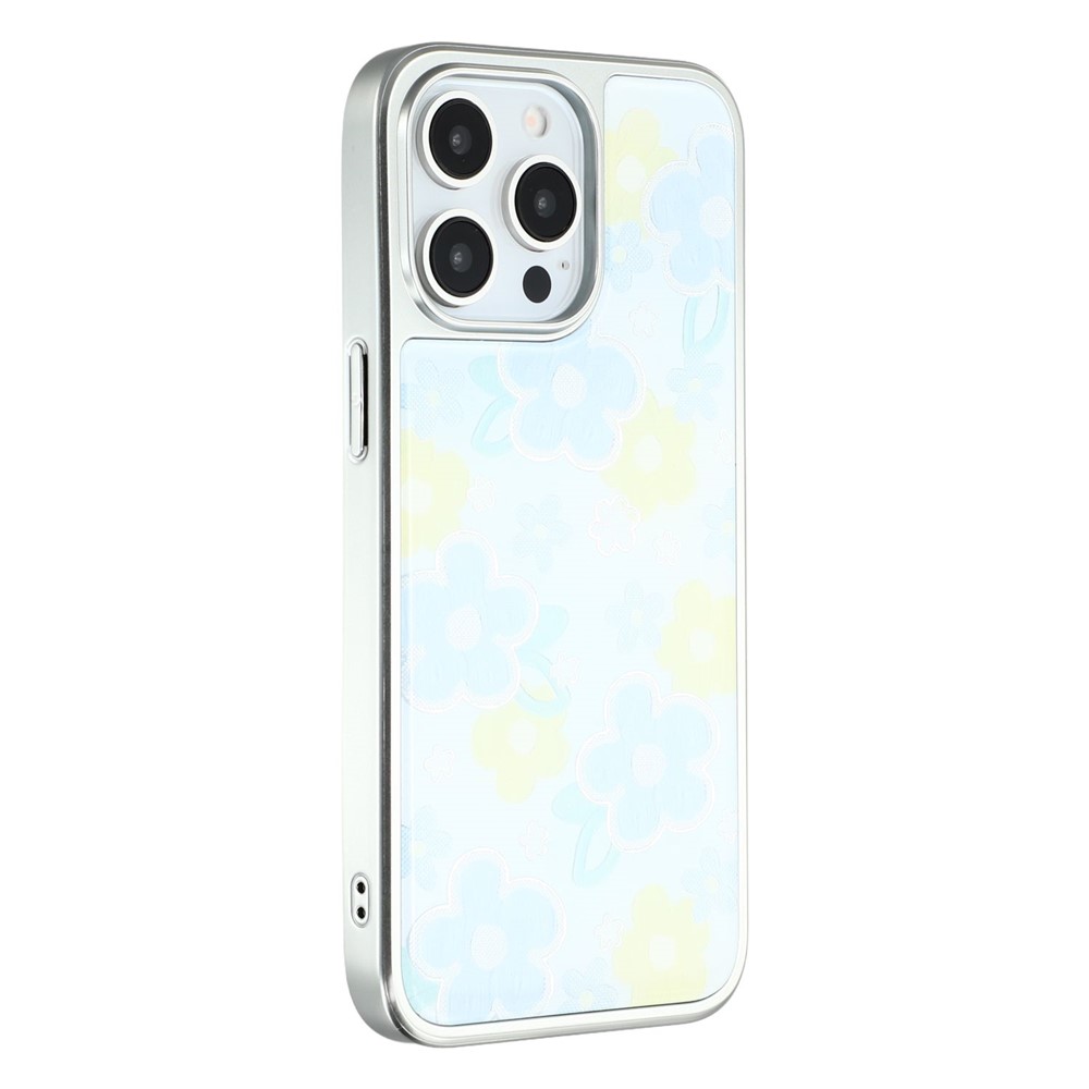 For iPhone 15 Pro Max Case Lacquered Epoxy Pattern TPU + Acrylic Phone Cover Large Camera Cutout - Flowers