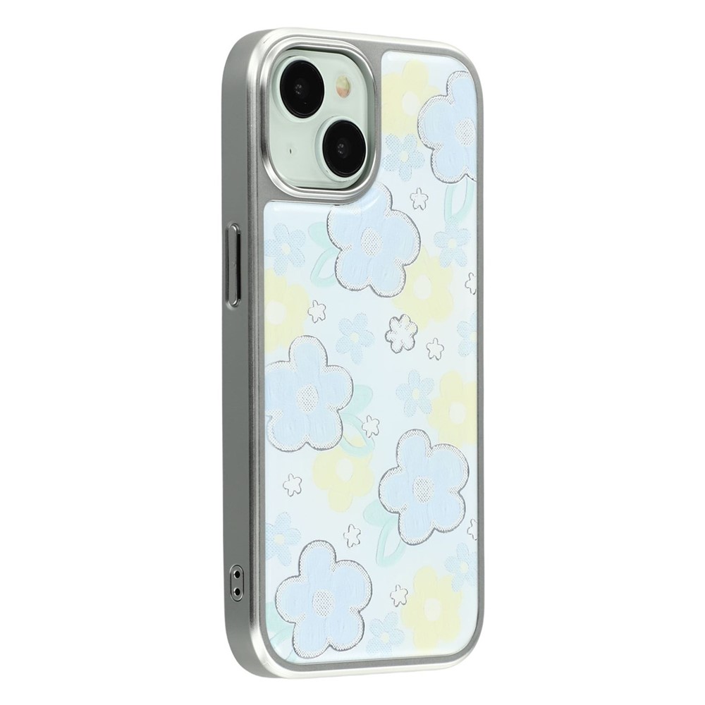 For iPhone 13 Case Lacquered Epoxy Pattern TPU + Acrylic Phone Cover Large Camera Cutout - Flowers