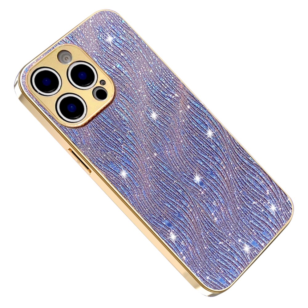 For iPhone 15 Pro Max Case Electroplating Ripple Texture PU + TPU + PC Phone Back Cover - Purple
