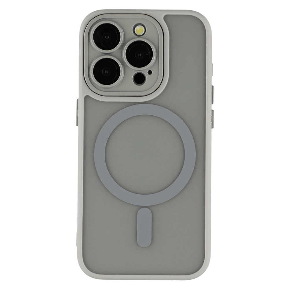 For iPhone 15 Pro Max Case Compatible with MagSafe PC + TPU Matte Phone Cover with Glass Lens Film - Grey