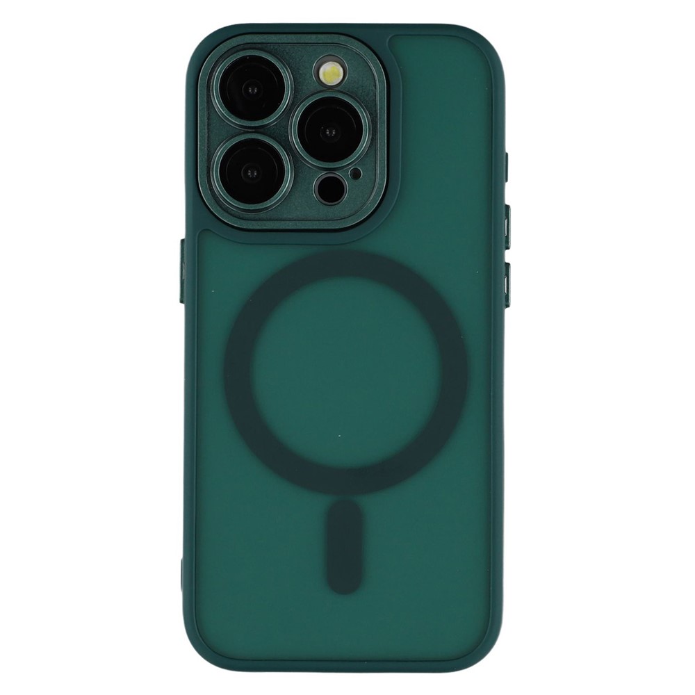 For iPhone 15 Pro Max Case Compatible with MagSafe PC + TPU Matte Phone Cover with Glass Lens Film - Dark Green