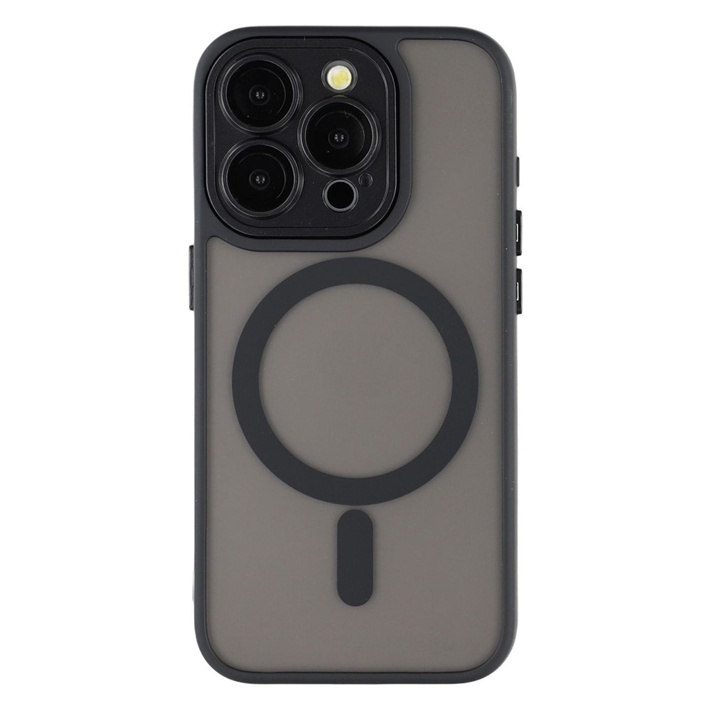 For iPhone 15 Pro Case Compatible with MagSafe PC + TPU Matte Phone Cover with Glass Lens Film - Black