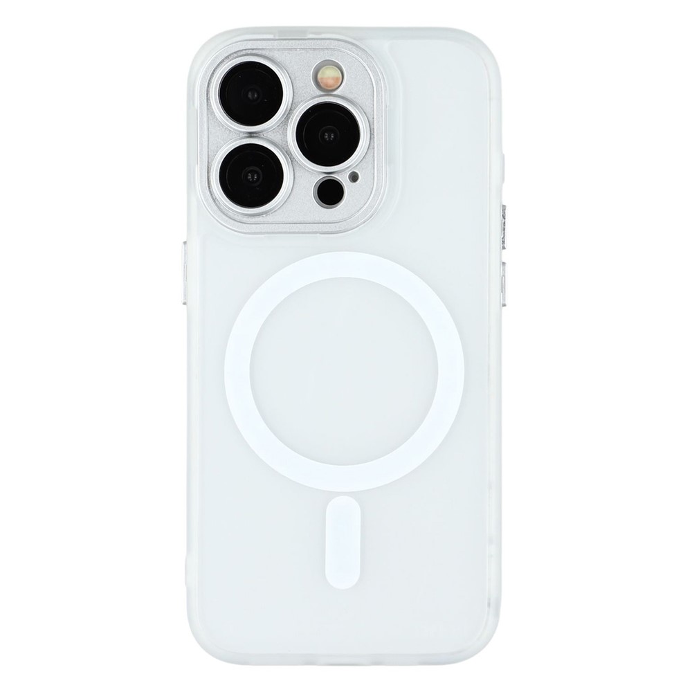 For iPhone 15 Pro Case Compatible with MagSafe PC + TPU Matte Phone Cover with Glass Lens Film - Transparent White