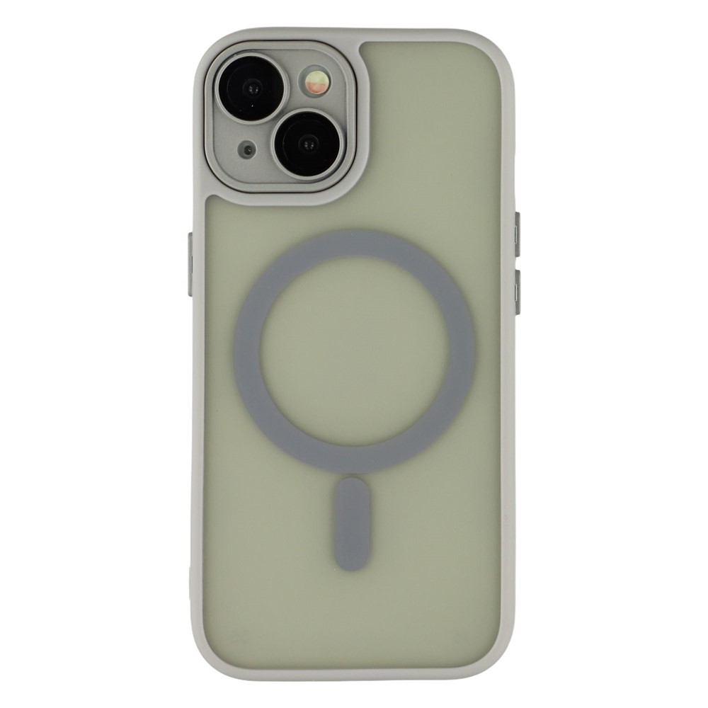 For iPhone 15 Case Compatible with MagSafe PC + TPU Matte Phone Cover with Glass Lens Film - Grey