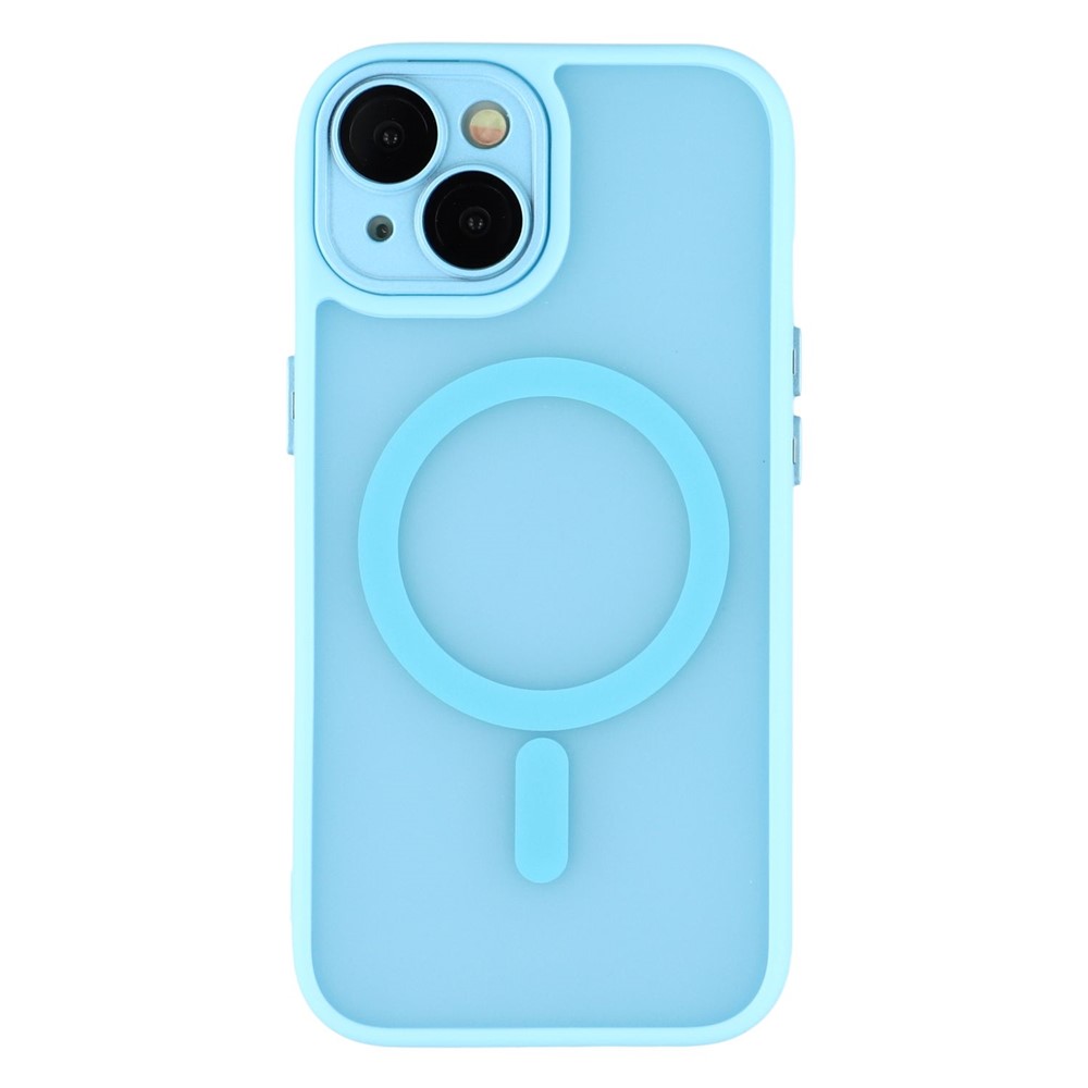 For iPhone 15 Case Compatible with MagSafe PC + TPU Matte Phone Cover with Glass Lens Film - Sky Blue