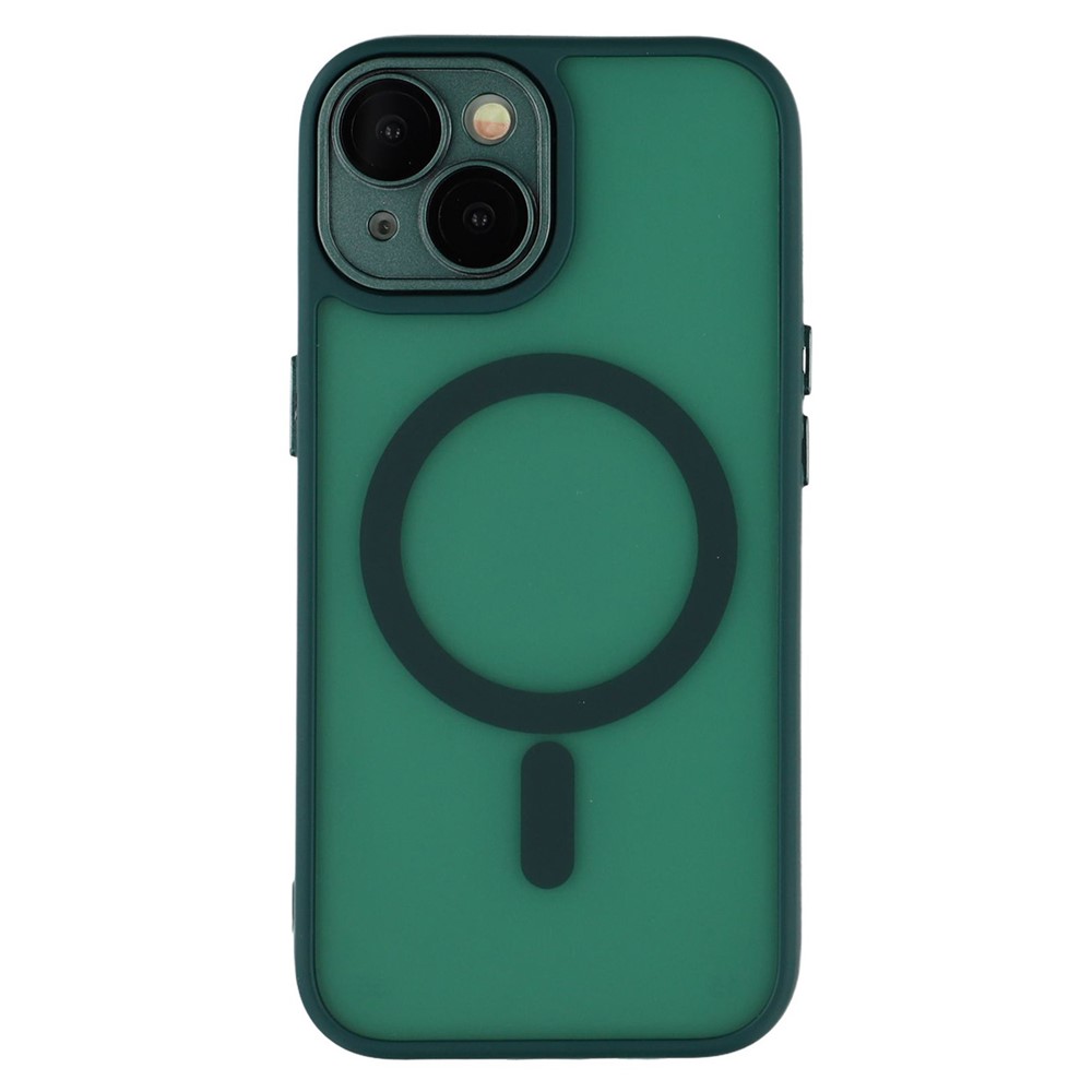 For iPhone 15 Case Compatible with MagSafe PC + TPU Matte Phone Cover with Glass Lens Film - Dark Green