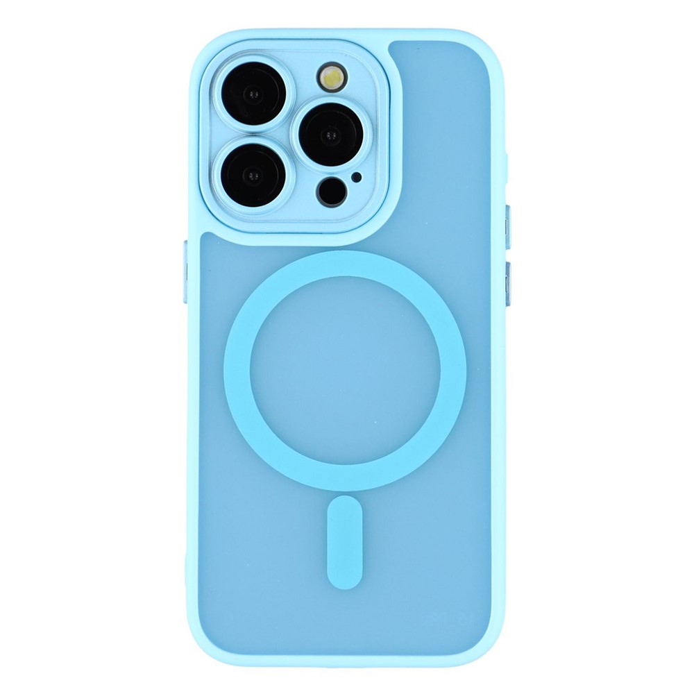 For iPhone 14 Pro Case Compatible with MagSafe PC + TPU Matte Phone Cover with Glass Lens Film - Sky Blue