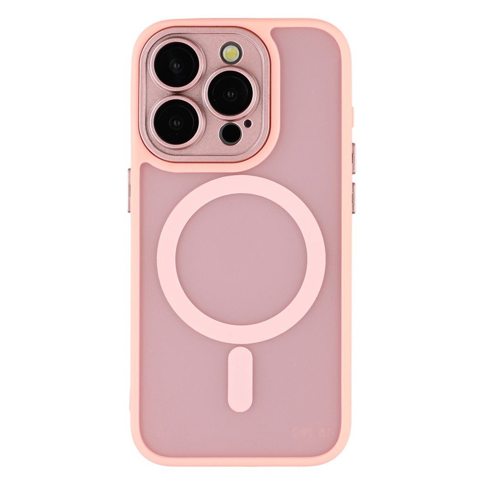 For iPhone 13 Pro Case Compatible with MagSafe PC + TPU Matte Phone Cover with Glass Lens Film - Pink