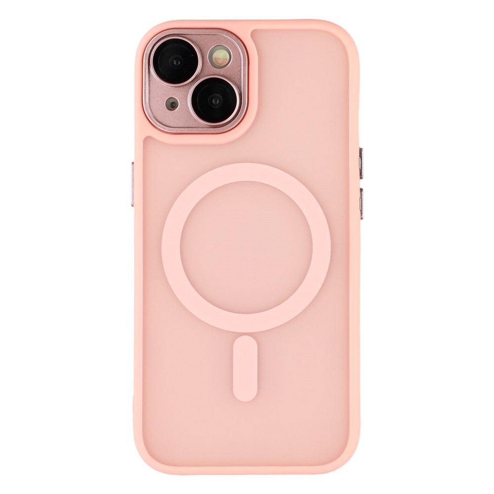 For iPhone 14 Case Compatible with MagSafe PC + TPU Matte Phone Cover with Glass Lens Film - Pink