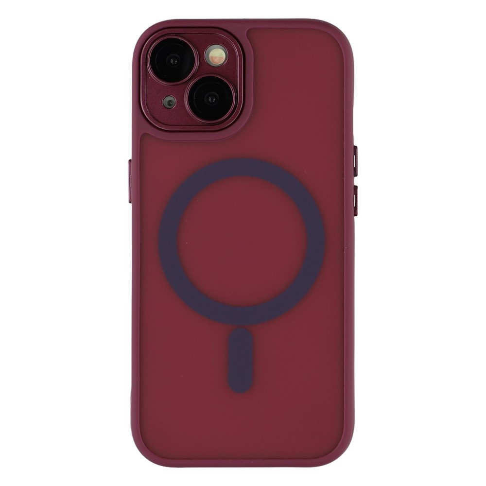 For iPhone 14 Case Compatible with MagSafe PC + TPU Matte Phone Cover with Glass Lens Film - Red