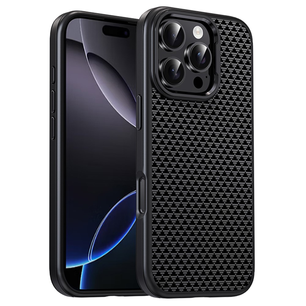 IPAKY For iPhone 16 Pro Max Case Carbon Fiber Texture PC + TPU Shockproof Phone Back Cover - Titanium Black