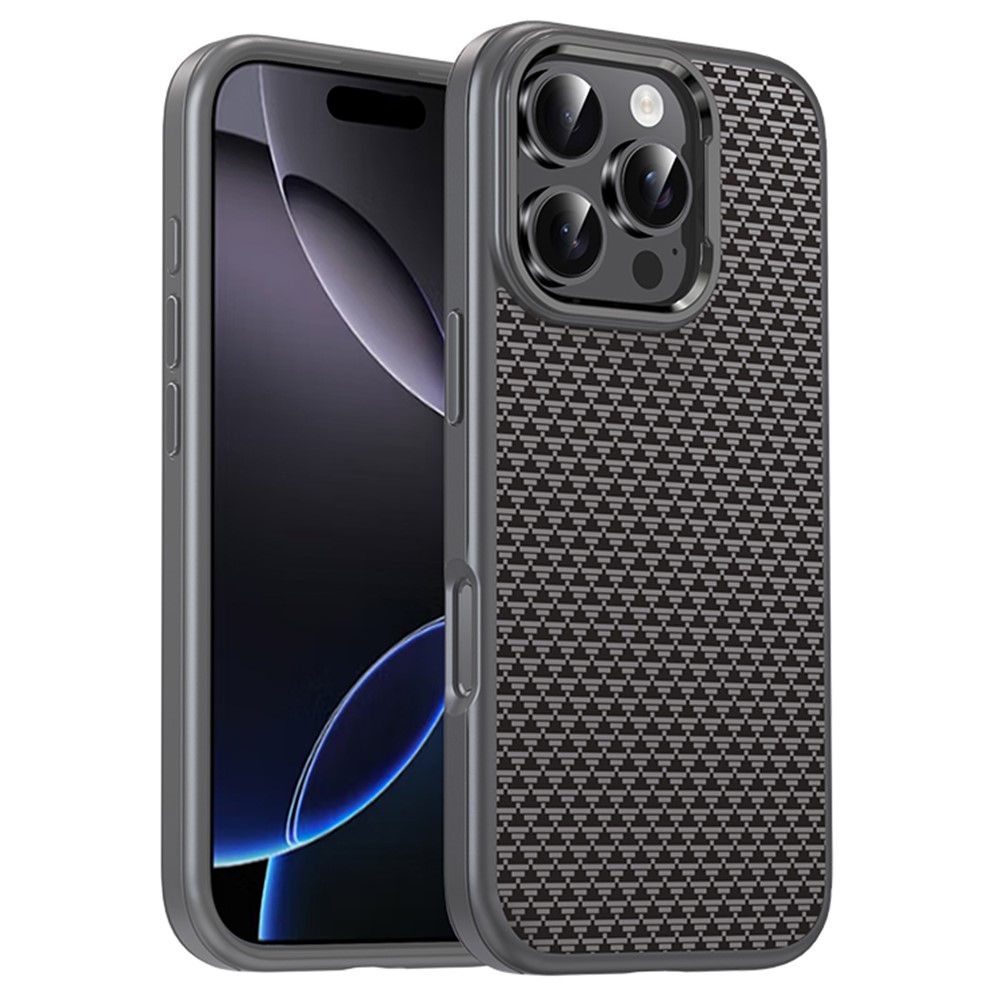 IPAKY For iPhone 16 Pro Max Case Carbon Fiber Texture PC + TPU Shockproof Phone Back Cover - Titanium Grey