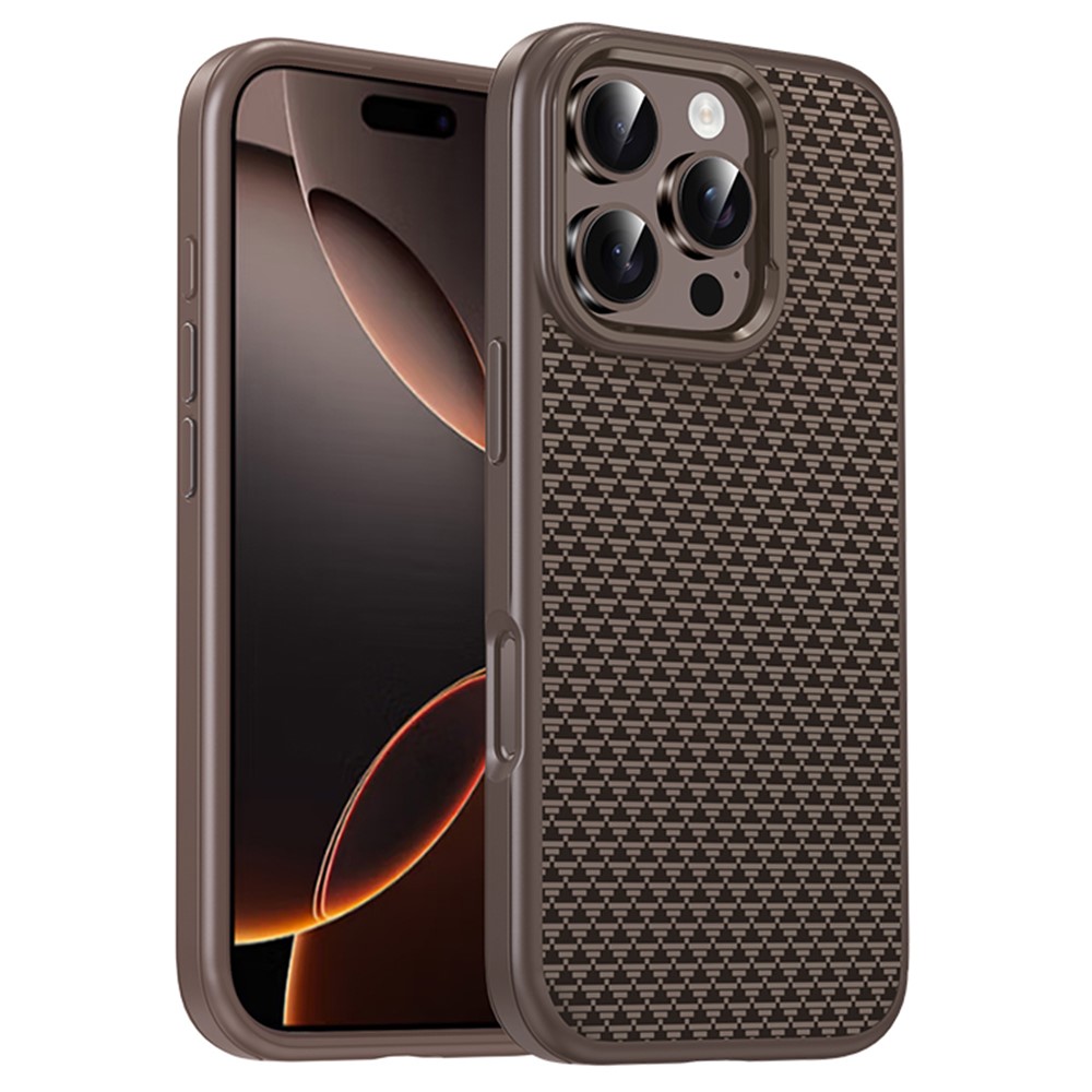 IPAKY For iPhone 16 Pro Max Case Carbon Fiber Texture PC + TPU Shockproof Phone Back Cover - Titanium Gold