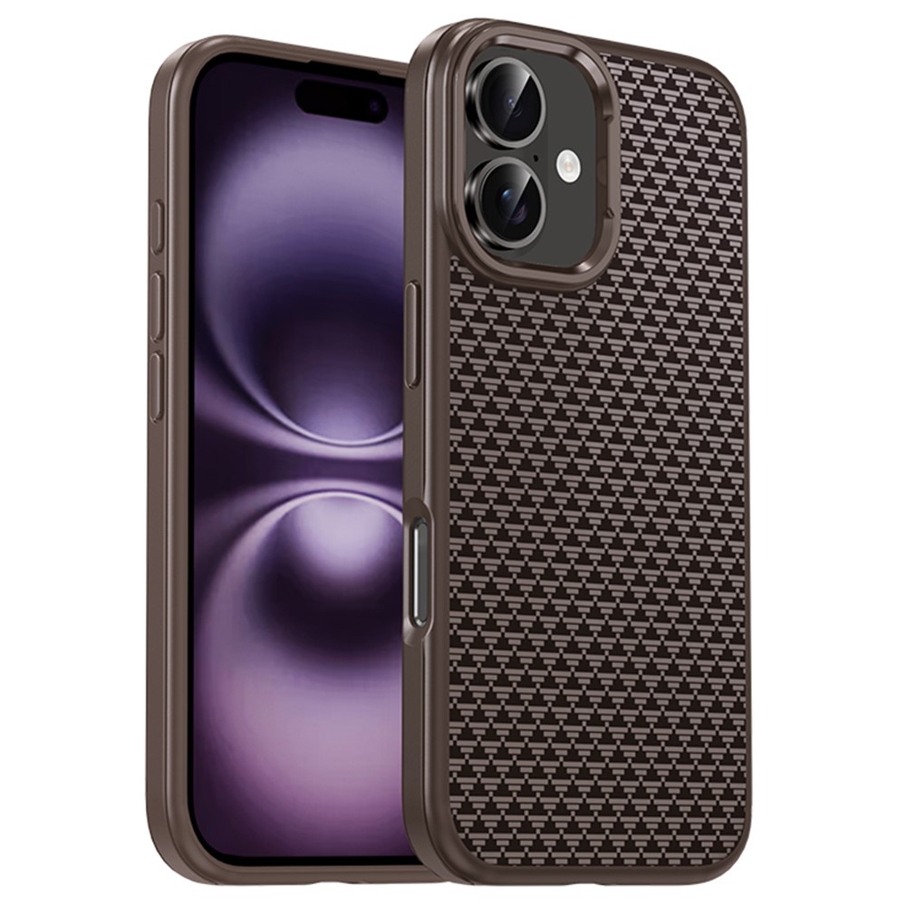 IPAKY For iPhone 16 Plus Case Carbon Fiber Texture PC + TPU Shockproof Phone Back Cover - Titanium Gold