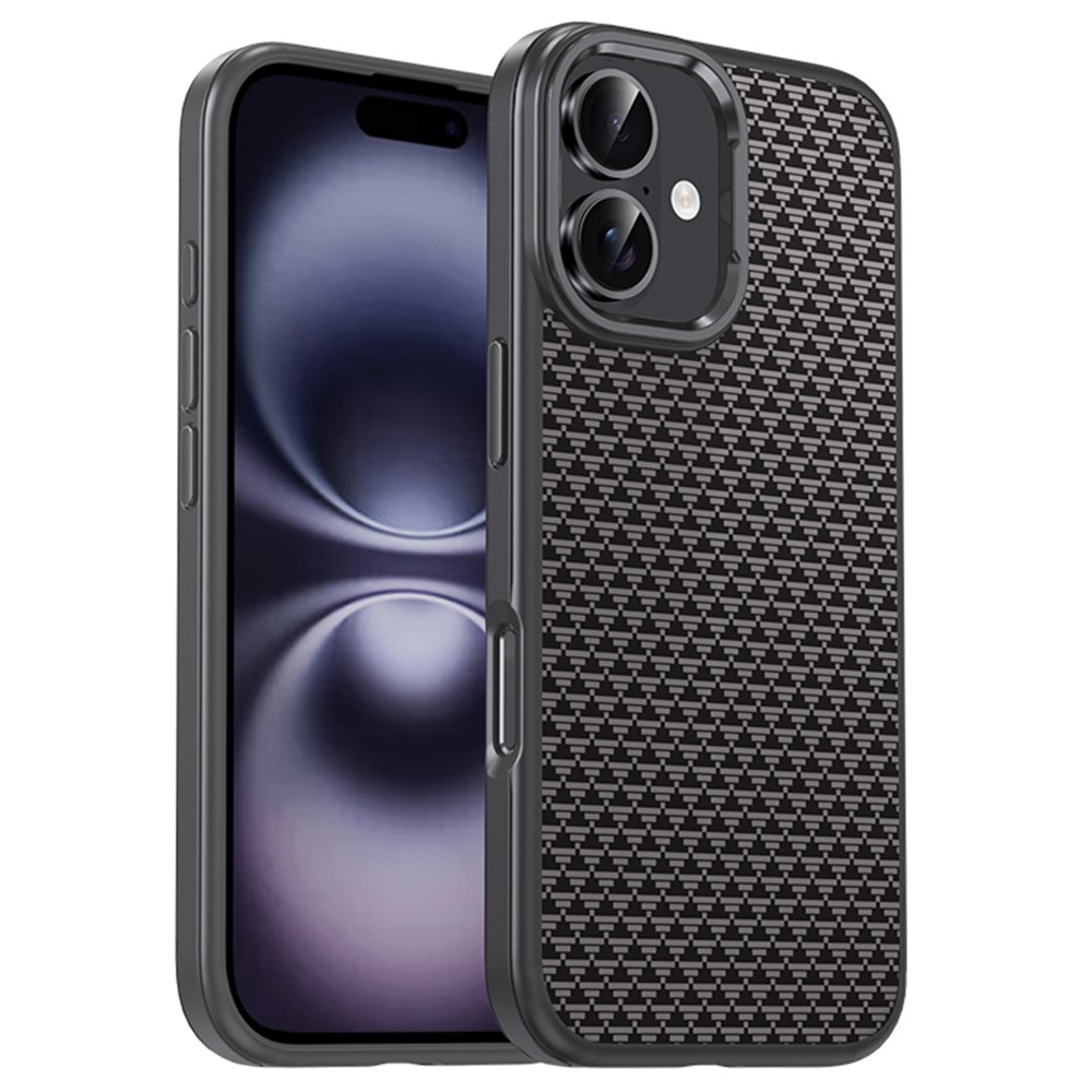 IPAKY For iPhone 16 Plus Case Carbon Fiber Texture PC + TPU Shockproof Phone Back Cover - Titanium Grey