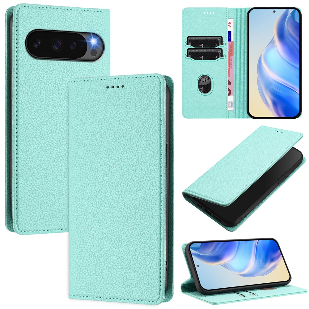 For Google Pixel 10 Pro / 10 / 9 Pro / 9 Wallet Case RFID Blocking Litchi Texture Leather Mobile Cover - Mint Green