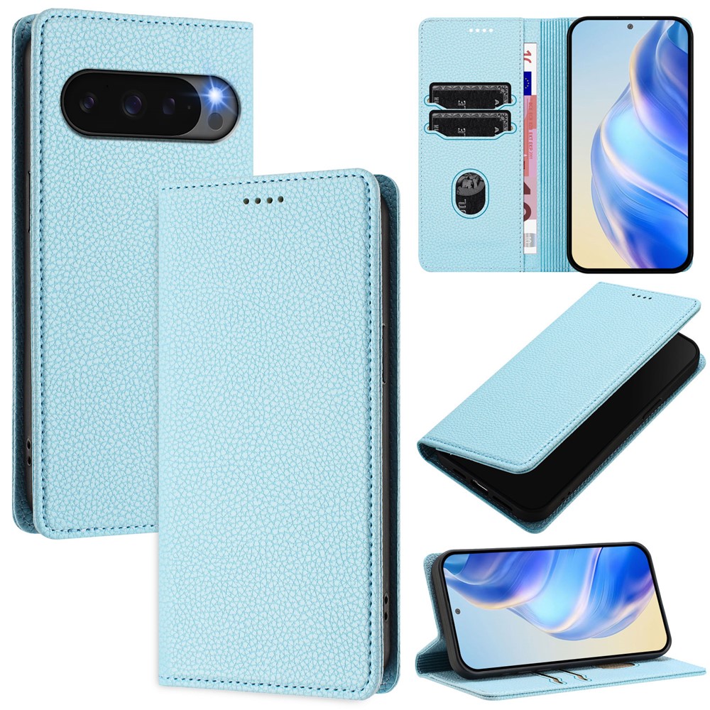For Google Pixel 10 Pro / 10 / 9 Pro / 9 Wallet Case RFID Blocking Litchi Texture Leather Mobile Cover - Baby Blue