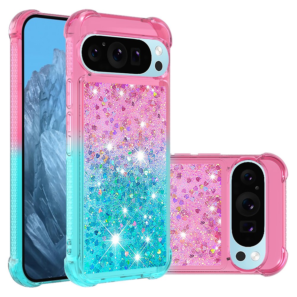 For Google Pixel 10 Pro / Google Pixel 10 TPU Case Gradient Quicksand Phone Back Cover - Pink+Sky Blue